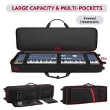 BOSSTIN 88 Key Keyboard Case with Wheels, Inner Size: 53\"x 15\"x 7\", Waterproof Padded Rolling Gig Bag Keyboard Piano Case for 88 Key Piano Keyboard (Red)