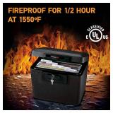 SentrySafe Black Fireproof Document Box with Key Lock, Safe Secures Files and Documents for Home or Office, 0.61 Cubic Feet, 13.6 x 15.3 x 12.1 inches, 1170