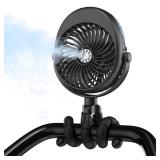 2025 Upgarded 4000mAh Misting Baby Stroller Fan, Rechargeable Battery Operated,Max 15Hrs Cooling,50ml Portable Water Sprayer Misting Fan with Flexible Tripod Clip on Car Seat Crib Treadmill Bunk Bed