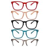5 Pack Blue Light Blocking Reading Glasses Fashion Square Computer Readers for Women Men, Anti UV Ray Nerd Eyeglasses (5C A, 1.5)