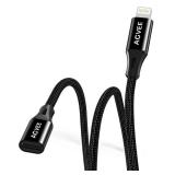 AGVEE [6.6ft Lightning Extension Cable Braided Female to Male Extender Cord for iPhone iPad Charger, Data Sync Video Audio & Charging Connector Adapter, Black