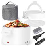 Electric Lunch Box for Adults, 33.8oz Portable Food Heater with Carry Bag | 12V/24V/110V Leakproof Lunch Warmer | Dishwasher-Safe for Office, Car, Travel | Gifts for Men Women (White)