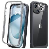Diaclara Designed for iPhone 15 Case, Full Body Rugged Case with Built-in Touch Sensitive Anti-Scratch Screen Protector, with Camera Lens Protector for iPhone 15 6.1\" (Black and Clear)