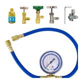 BACOENG R134a Refrigerant Recharge Kit, AC AUTO R134a/R-12/R-22 Freon Refrigerant Hose Can Tap with Gauge, BPV31 Bullet Piercing Valve, R134a Quick Coupler