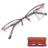 Missfive Premium Progressive Multifocus Metal Computer Reading Glasses For Women & A Hard Case, No Line Multifocal Readers with No Broken Spring Hinge(Workspace For Near Range 2.00x)