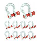 QWORK 3/8\" Galvanized Screw Pin Anchor Shackles, 10 Pack D-Ring Shackles, Galvanized Steel Body 2204lbs Towing Capacity, Red