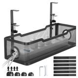 Under Desk Cable Management Tray Black, Cinati Wire Organizers No Drill, Cable Tray with Clamp for Wire Management, Cord Organization Box for Office, Home - No Damage to Desk
