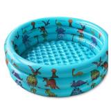Dinosaur Inflatable Baby Pool - Small Toddler Blow Up 3 Rings Round Pad Pool, Outdoor/Indoor Play Center with Ball Pit & Toys - 48