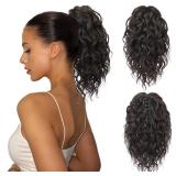 Flufymooz Ponytail Extension, 12\" Short Claw Ponytail Extension Wavy Curly Jaw Clip in Pony tails Hair Extension Natural Synthetic Hairpiece for Women (Black Brown)