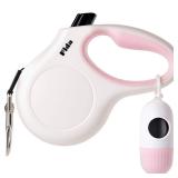 Fida Retractable Dog Leash for Small Breed up to 26 lbs, 16 ft Pet Walking Leash with Dispenser and Poop Bags, Anti-Slip Handle, Reflective Strong Nylon Tape, One-Handed Brake (S, White & Pink)