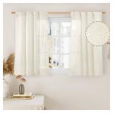 LAMIT Linen Curtains 40 Inch Length 2 Panels, Cream Ivory Semi Sheer Light Filtering Panels Back Tab and Rod Pocket Neutral Drapes for Basement/Window/Loft Room, 34 x 40 Inch