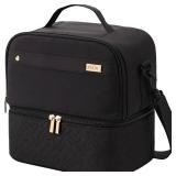 NISHEL Lunch Bag for Women, Insulated Two Separate Compartments Meal Box with Adjustable Shoulder Strap, Leakproof Cooler Case for Work, Black
