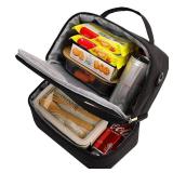 NISHEL Lunch Bag for Women, Insulated Two Separate Compartments Meal Box with Adjustable Shoulder Strap, Leakproof Cooler Case for Work, Black