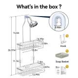 YASONIC Shower Caddy Hanging, Never Rust Shower Organizer Hanging, Aluminum Shower Racks for Inside Shower with Hooks for Razor, Bathroom Organizers and Storage with Soap Holder, Bright Silver