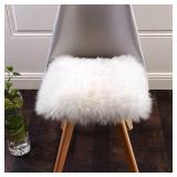 Softlife White Small Faux Fur Sheepskin Throw Rug Fluffy Shag Fur Chair Cover Pad Washable Square Area Rugs for Living Room Bedroom Dorm 20\" x 20\"