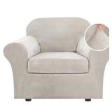 H.VERSAILTEX Rich Velvet Stretch 2 Piece Chair Cover Chair Slipcover Sofa Cover Furniture Protector Couch Soft with Elastic Bottom Chair COUCH COVER  Arms Width Up to 49 Inch(Chair, Oatmeal)