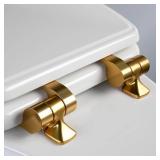 Mayfair Bennett Toilet Seat with Brushed Gold Hinges, Slow Close Wood Seat, Secure Metal Hinges, Easy Install, Made in USA, Round, White