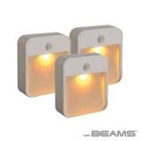 Beams MB720A 20 Lumen Amber LED Sleep Friendly Wireless Battery Powered Motion Sensing Nightlight, 3-Pack, White