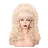 FantaLook 80s Long Curly Vintage Cosplay Wig with Bang for Women 60 70s Queen Costume for Halloween Party (Blonde)