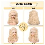 FantaLook 80s Long Curly Vintage Cosplay Wig with Bang for Women 60 70s Queen Costume for Halloween Party (Blonde)