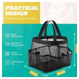 LOYEE Mesh Shower Caddy Portable for College Dorm Room Essentials with 8 Pockets, Shower Bag for Beach, Swimming, Gym, Travel, Bathroom(Black)