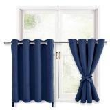 Hiasan RV Blackout Curtains for Bedroom, 52 x 36 Inches Long - Thermal Insulated & Energy Saving Window Curtains for Living Room, 2 Drape Panels Sewn with Tiebacks, Navy
