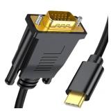 USB C to VGA Cable 6FT, 1080P@60Hz USB Type C to VGA Adapter Video Converter [Thunderbolt 3/4 Compatible] with MacBook Air, iPad Pro, iPhone 15/16, iMac, XPS, Surface etc-Gold-Plated Male Interface