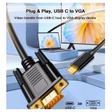 USB C to VGA Cable 6FT, 1080P@60Hz USB Type C to VGA Adapter Video Converter [Thunderbolt 3/4 Compatible] with MacBook Air, iPad Pro, iPhone 15/16, iMac, XPS, Surface etc-Gold-Plated Male Interface