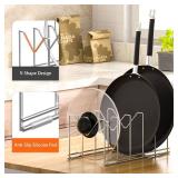 3 Pack Pot Lid Organizer for Cabinet, Stainless Steel Pot Lid Rack with Anti-slip Pad, Lid Holder for Pans Pots, Bakeware, Plates, Cookie Sheets, Trays, Dish, Cutting Boards, Silver