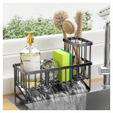 Cisily Kitchen Sink Caddy Organzier with High Brush Holder, Sponge Holder for Sink, 304 Rustproof Stainless, Kitchen Countertop Soap Dispenser Organizer, Kitchen Decor and Accessories