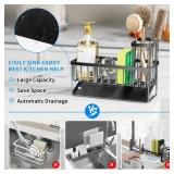Cisily Kitchen Sink Caddy Organzier with High Brush Holder, Sponge Holder for Sink, 304 Rustproof Stainless, Kitchen Countertop Soap Dispenser Organizer, Kitchen Decor and Accessories