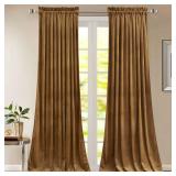 StangH Gold Brown Velvet Curtains 96 inches for Living Room, Room Darkening Thermal Insulated Privacy Drapes for Sliding Door, Vintage Wall Backdrop for Holiday, W52 x L96, 2 Panels