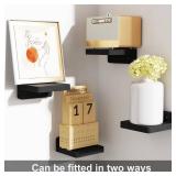 SRIWATANA Small Floating Shelves Wall Mounted, 4 Inch Wood Shelf for Decoration and Storage Set of 4, Mini Display Shelf for Bedroom, Bathroom, Kitchen, Office (Weathered Black)