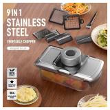 Vegetable Chopper Stainless Steel, 9-in-1 Mandoline Food Slicer for Kitchen, Veggie Chopper with Container, Vegetable Cutter for Salad,Potato,Carrot, Onion and Fruit, Home Essentials