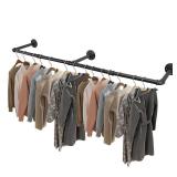 Livabber Industrial Pipe Clothes Rack, Heavy Duty Detachable Iron Garment Rack Wall Mounted, Rustic Saving Space Clothes Bar Multi-Purpose Hanging Rod for Bedroom, Closet, Black (50 Inch)