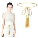 Giantree Tassel Braided Waist Belt for Women, Skinny Tassel Braided Bowknot Waist Rope Belt for Skirt Dress(Gold)