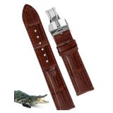 22mm Light Brown Leather Watch Band Deployment Clasp Quick Release Handmade Leather Strap Butterfly Buckle Croc Replacement Wristband Men Christmas Father
