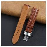 22mm Light Brown Leather Watch Band Deployment Clasp Quick Release Handmade Leather Strap Butterfly Buckle Croc Replacement Wristband Men Christmas Father