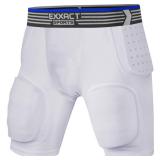 Exxact Sports Rebel 5-Pad Youth Football Girdle with Cup Pocket, Lightweight Padded Compression Shorts with Integrated Hip, Thigh, Tailbone Pads, Boys Girdle Football (White, YL)