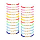 Sureio 24 Pcs Colorful Friendship Heart Bracelets Surfer Stretch Beaded Kids Bracelet for Girls Women School Gifts Tween Girl Party Favors