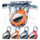 2025 New Waterproof AirTag Keychain Holder - (Set of 4) Air Tag Locking Case with Cable, Compatible with Apple AirTags, Ultra Durable Loss Prevention Case for Luggage, Keys,Black, Orange, Blue, RedMIS