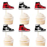 24PCS Sneaker Birthday Cupcake Toppers Sneaker Party Cupcake Picks Shoes Table Cupcake Topper Favors for Kids boys Birthday Party Supplies (print)
