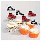 24PCS Sneaker Birthday Cupcake Toppers Sneaker Party Cupcake Picks Shoes Table Cupcake Topper Favors for Kids boys Birthday Party Supplies (print)