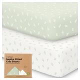 KeaBabies 2-Pack Organic Crib Sheets for Boys, Girls - 52x28 Fitted Crib Mattress Sheet Neutral, Breathable Jersey Cotton Cover for Baby Bed, Toddler Mattress, Soft & Cute Prints (Herb)