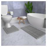 Bathroom Rugs Sets 2 Piece, Luxury Chenille Bath Mat Set, Soft Plush Anti-Slip Bath Rug + U-Shaped Toilet Mat. Microfiber Shaggy Carpet, Super Absorbent (24â x 36â & 20â x 24â U, L
