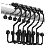 Titanker Black Shower Curtain Hooks Rings, Rust-Resistant Metal Double Glide Shower Hooks for Bathroom Shower Rods Curtains, Set of 12 Hooks - Matte Black