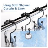 Titanker Black Shower Curtain Hooks Rings, Rust-Resistant Metal Double Glide Shower Hooks for Bathroom Shower Rods Curtains, Set of 12 Hooks - Matte Black