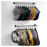 Viklluyr Hat Rack for Baseball Cap Hat Storage with 20 Hooks - Modern Metal Hat Organizer Wall Mounted Caps Hanger Set of 2 for Closet Door Bedroom Entryway Laundry