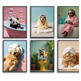 LOARTVE Funny Animals Bathroom Wall Art Prints Set of 6 Funky Animal Bathtub Toilet Wall Decor Pictures Whimsical Bathroom Posters Restroom Decoration Unframed 8x10in