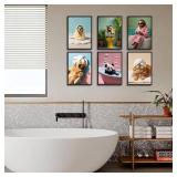 LOARTVE Funny Animals Bathroom Wall Art Prints Set of 6 Funky Animal Bathtub Toilet Wall Decor Pictures Whimsical Bathroom Posters Restroom Decoration Unframed 8x10in